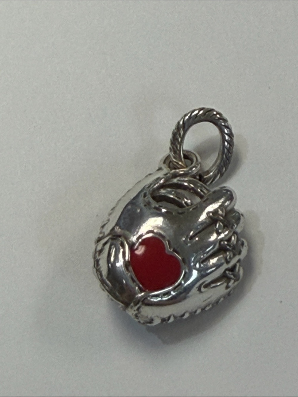 Brighton Silver Baseball Glove Charm with Red Heart Accent